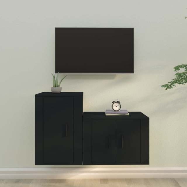 2 Piece TV Set Black Engineered Wood... Entertainment & TV Units in Bundall QLD