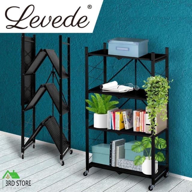 Levede Foldable Storage Shelf Display Rack Bookshelf Bookcase Wheel