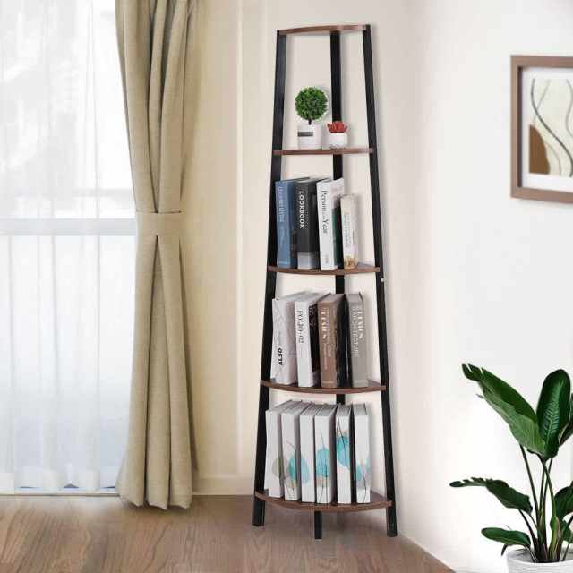 Levede 5 Tier Corner Shelf Industrial Ladder Shelf Wooden Storage