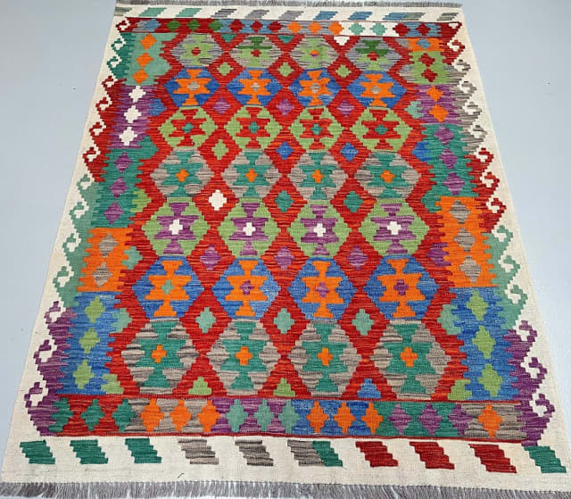 Pure wool Boho hand woven Afghan Aryana kilim rug 2x1.6m Rugs
