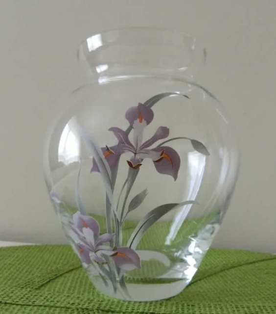 Vintage Bohemia CRYSTAL Vase Iris Flowers. Made in Czechoslovakia