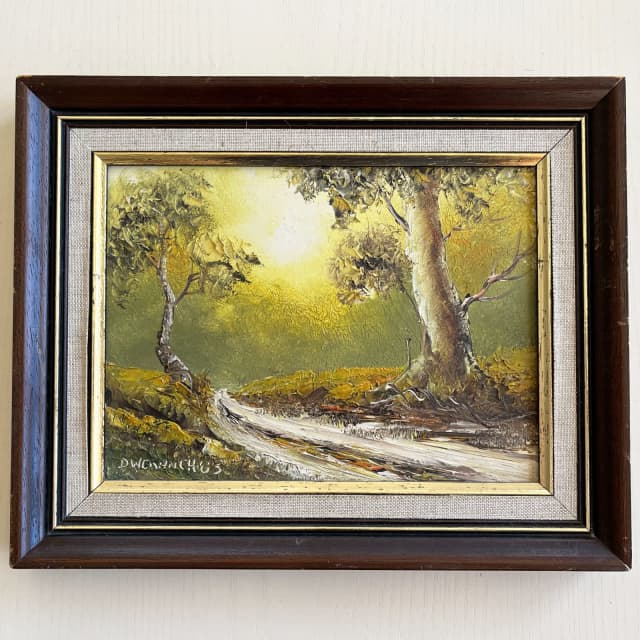 Vintage Framed Oil Painting Art, Australia Outback Trees by Road Scene Art Gumtree Australia