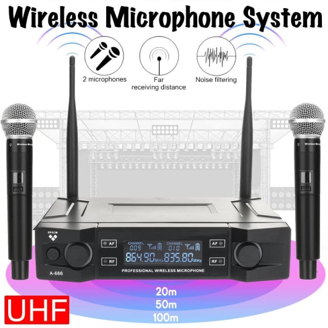 professional 2 handheld wireless microphone 2 channels cordless mic fo