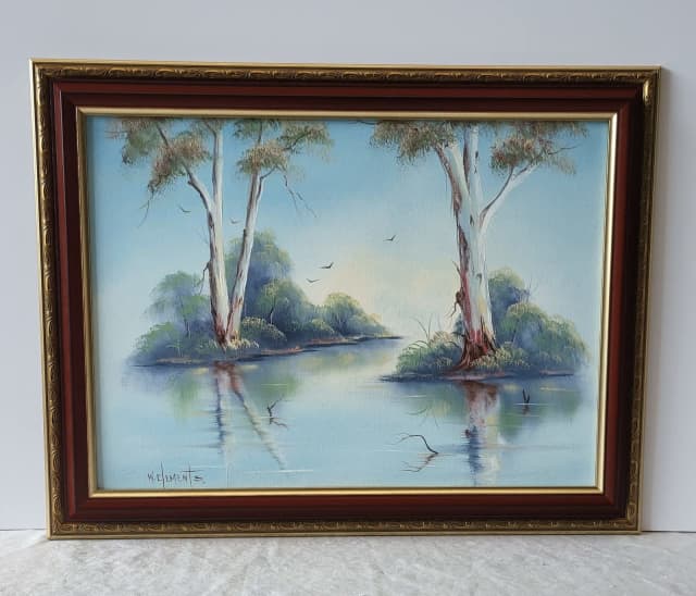 Wayne Clements Original Oil Painting Gumtree Wetlands Ornate Art in