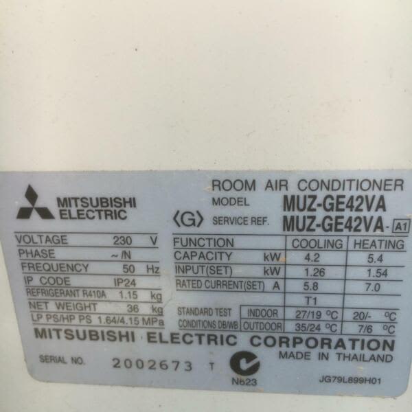 MITSUBISHI ELECTRIC SPLIT AIR CONDITIONER MODELMUZGE42VA. Air