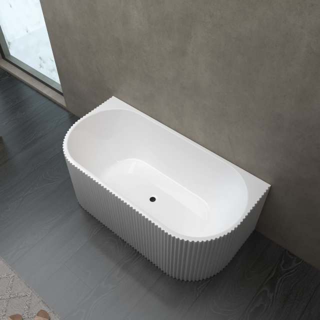 1500mm Ripple Bathtub Back to Wall Grooved Gloss White Acrylic Bathtub Building Materials