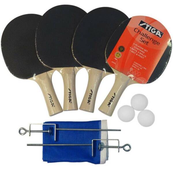 Stiga Challenge Table Tennis Kit Ping Pong Set w/ 3 Balls 4 Racket