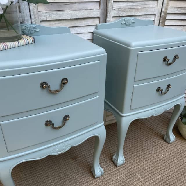 Duck Egg Blue Vintage French Provincial / Hamptons Bedside Tables Pair