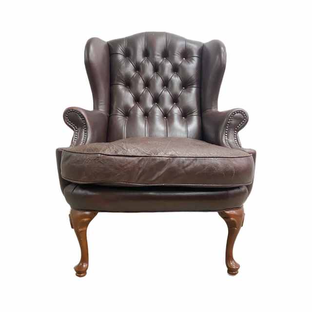 Vintage Moran Brown Leather Chesterfield Wingback Armchair Armchairs