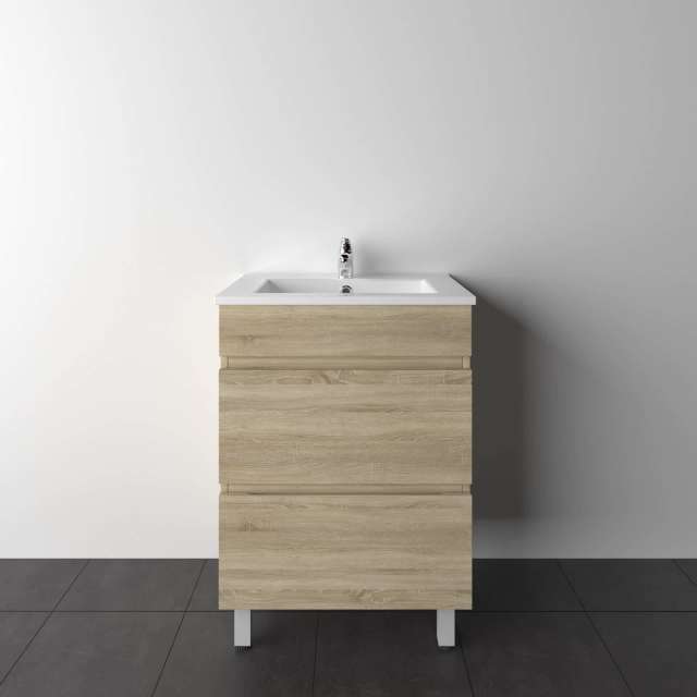 600mm Freestanding Bathroom Vanity With Legs White Oak With Drawers ...