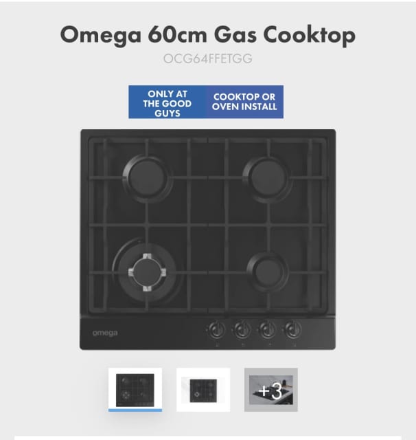 Brand new Omega Gas cooktop. Black. 60cm. Model No Cooktops & Rangehoods in
