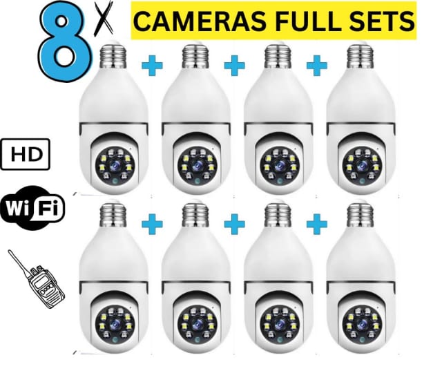 Security Cameras x 8 sets, Bulb WiFi Night Vision Security Cameras.3MP