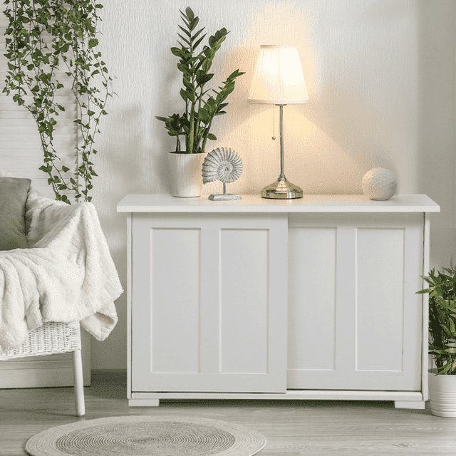 Buffet Sideboard White Doors Storage Shelf Cupboard Hallway