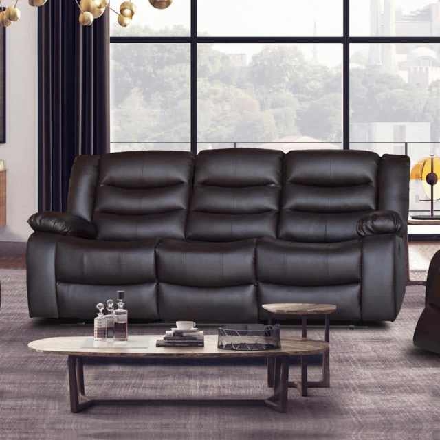3 Seater Recliner Sofa In Faux Leather Lounge Couch in Brown... Sofas