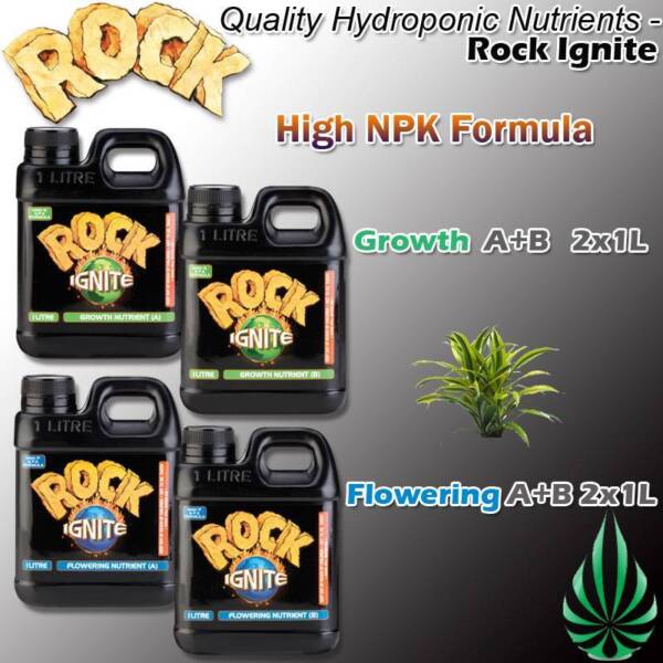 ROCK Hydroponics Base Nutrient Ignite Grow Bloom A+B 4x1L clearan