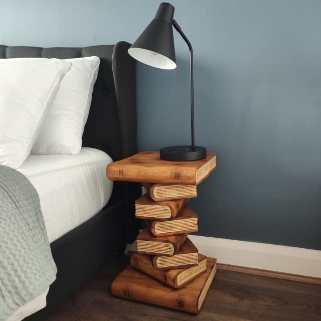 Book Stack Bedside Table/Corner Table/Plant Stand Raintree Wood Natura