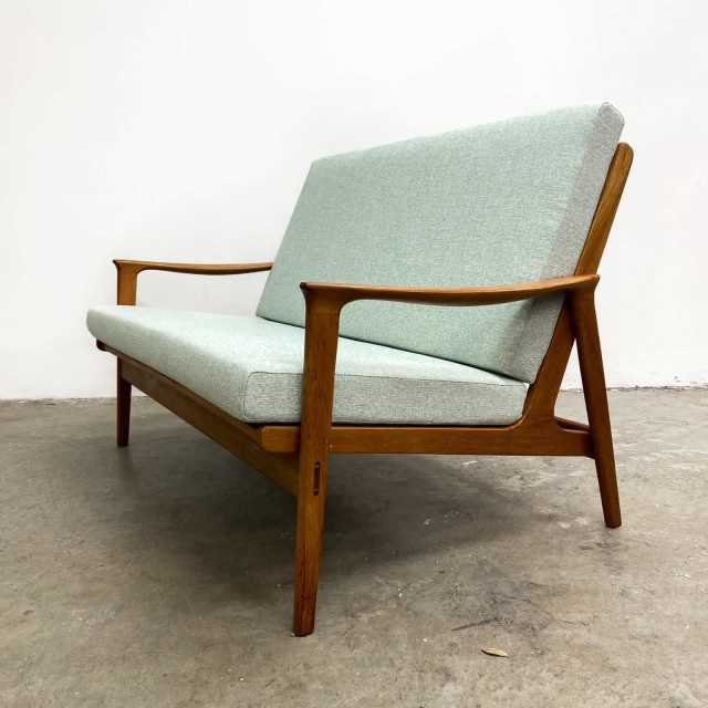 Mid Century Teak Parker Two Seater Sofa Lounge With New Upholstery