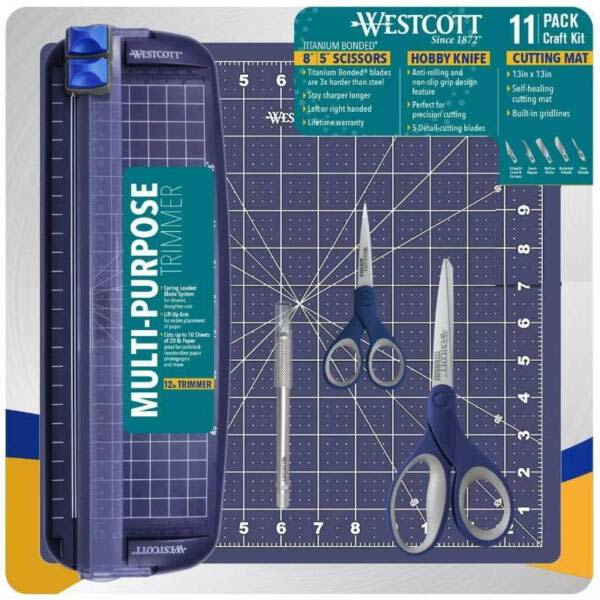 NEW Westcott 11 PCs Craft Kit Cutting Mat Trimmer Scissors Blades