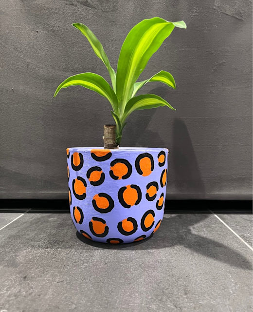 Hand Painted Ceramic Pot Leopard Print Lilac/Orange/Black Pots