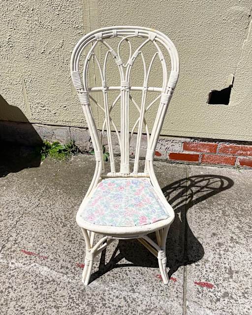 Vintage Low Rattan Cane Frame & Low Upholstered Seat Chair Dining