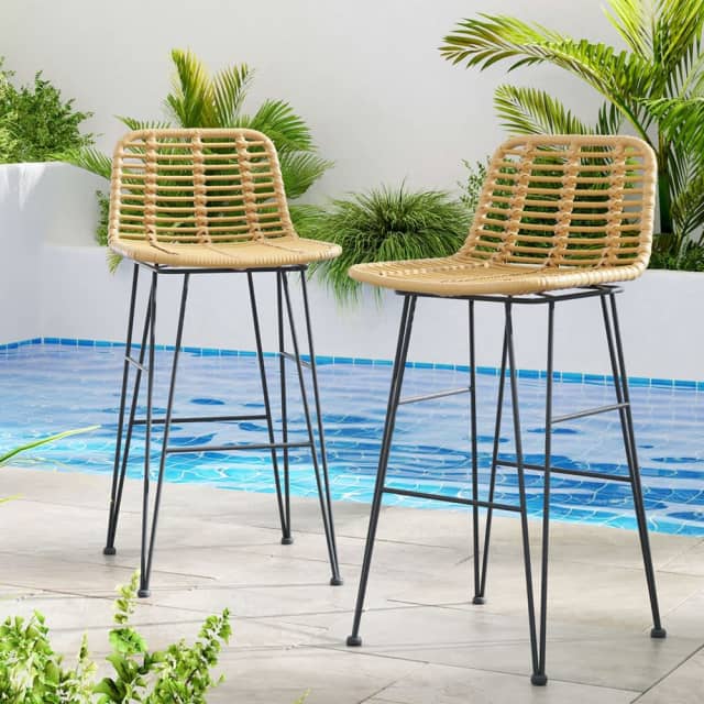 2Piece Outdoor Bar Stools Wicker Dining Chair Dining Chairs