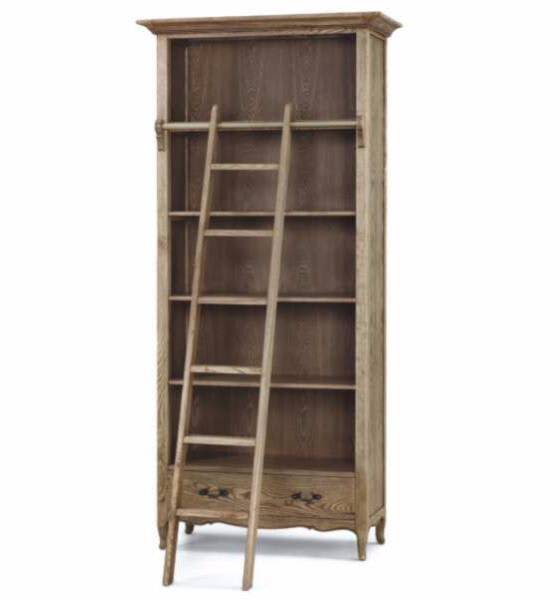 French Provincial Library Bookcase in Natrual Oak with Ladder