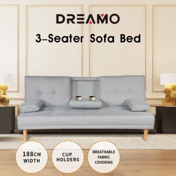 Free Delivery3 Seater Sofa Bed Lounge Recliner CouchLight Grey