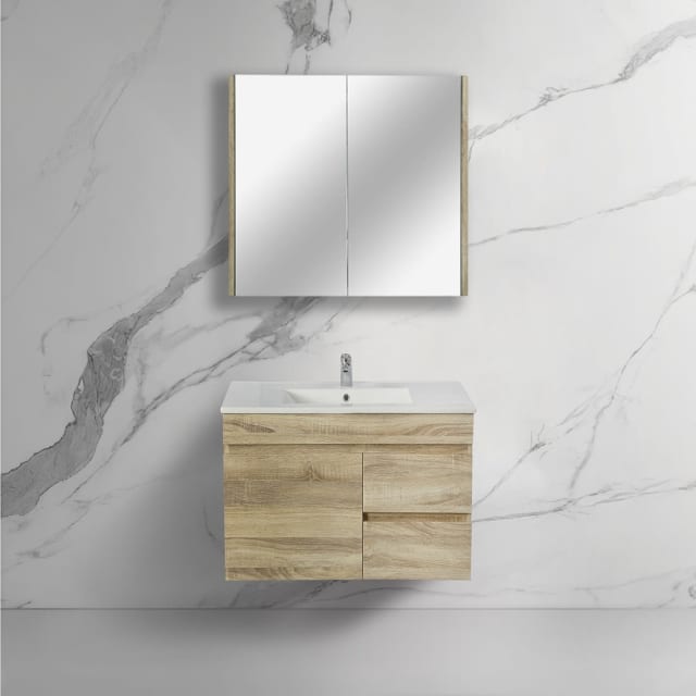 Wall Hung Bathroom Vanity White Oak Wood Grain PVC Vacuum MDF Board