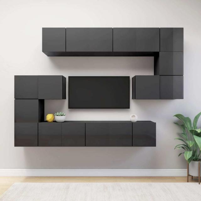 Arcata 10 Piece TV Set High Gloss Grey Engineered Wood