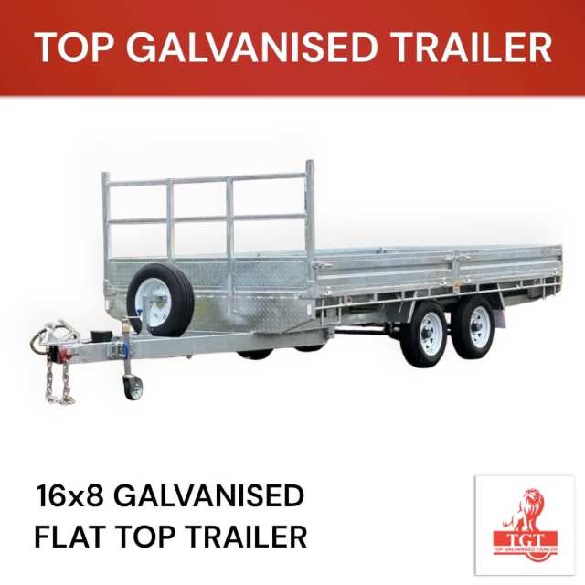 16x8 Flat Top Trailer with Ramps Galvanised Flatdeck 3500kg ATM ...