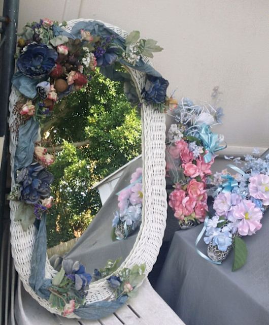 Bamboo White colour wall mirror 77 Cm Hight 2 metallic vases Mirrors