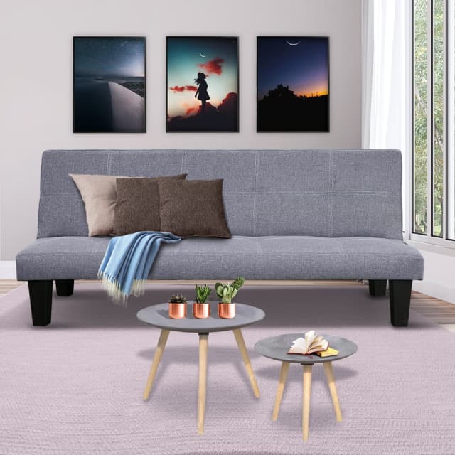 Penicuik 2 Seater Modular Linen Fabric Sofa Bed Couch Dark Grey