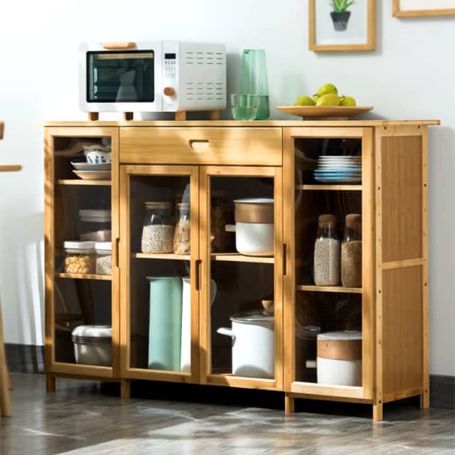 Wowmart Bamboo Clear Sideboard Kitchen Cupboard Drawer Table