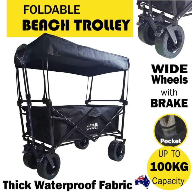 Collapsible Folding Outdoor Beach Canopy Utility Wagon Camp Cart Black