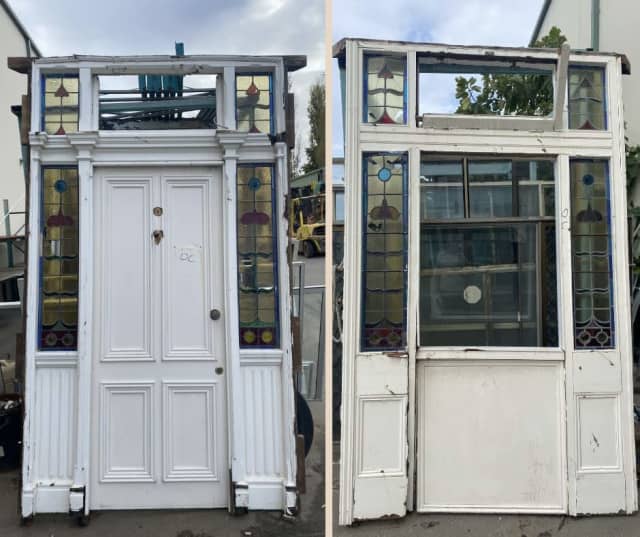 Entrance Door and Frame with Coloured Glass Vinsan Salvage P1653