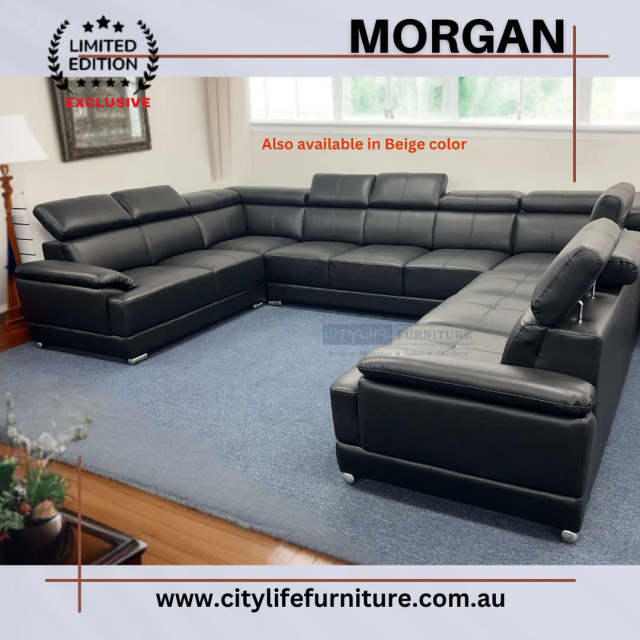 New Big Sectional Corner Leather Sofa in Black Brisbane Sofas