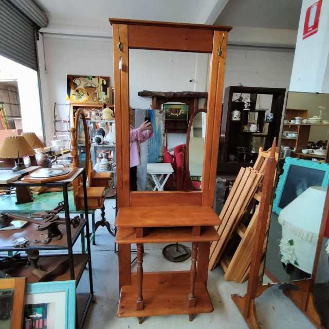 Timber mirrored hall stand with coat / hat hooks. Other Furniture