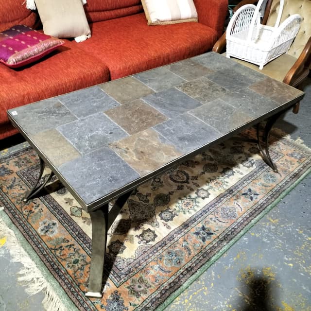 Stunning retro slate topped coffee table with curved metal work base Coffee Tables Gumtree