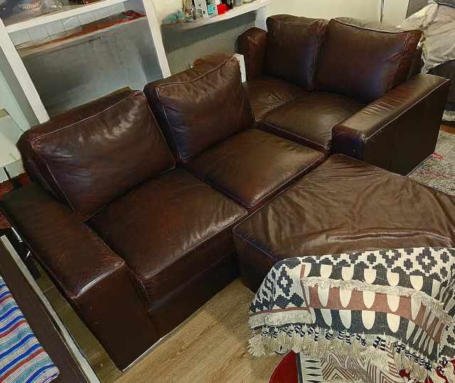 Brown Leather Lounge Corner Lshape with Ottoman Sofas in