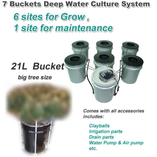 Hydroponic 7 Buckets Deep Water Culture Grow System 6 Grow Sites
