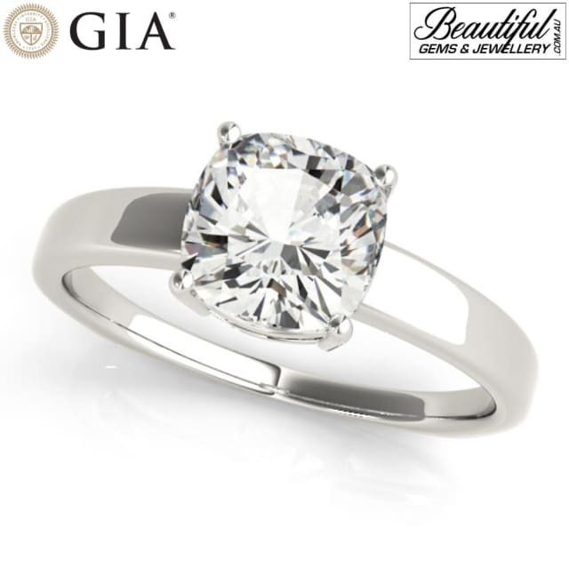 Solitaire CathedralSet 1.30Carat Cushion Diamond Ring in 18K White G