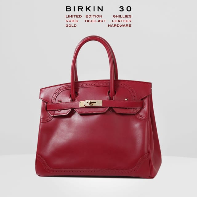 Hermes Limited Edition Birkin Ghillies 30 Rubis Tadelakt leather Gold