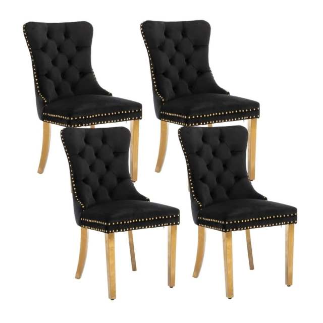 4x Velvet Dining Chairs with Golden Metal LegsBlack Dining Chairs in