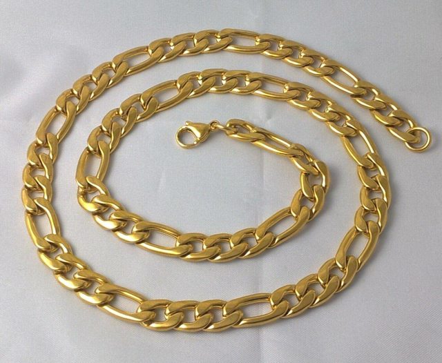 GFilled 18k Mens gold chain 24 inch figaro necklace Gents long Italia