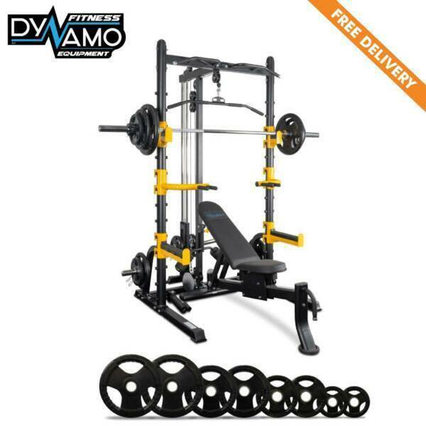 Reeplex Squat rack with lat pulldown seated row bench 120kg bar set