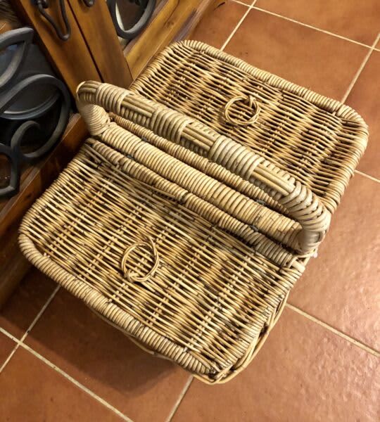 Large cane basket 2 openings. 450 mm x 400 x 270 h (ex handle) Other