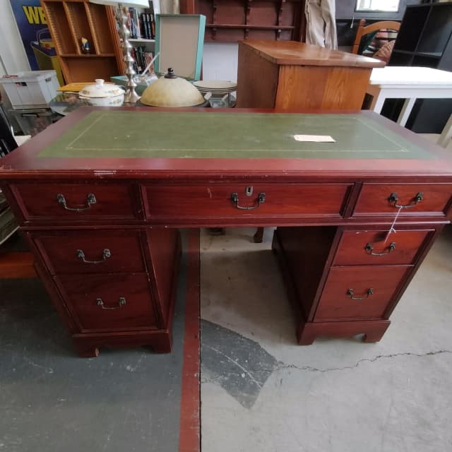 Classic vintage bankers style timber office desk/ study desk. Desks
