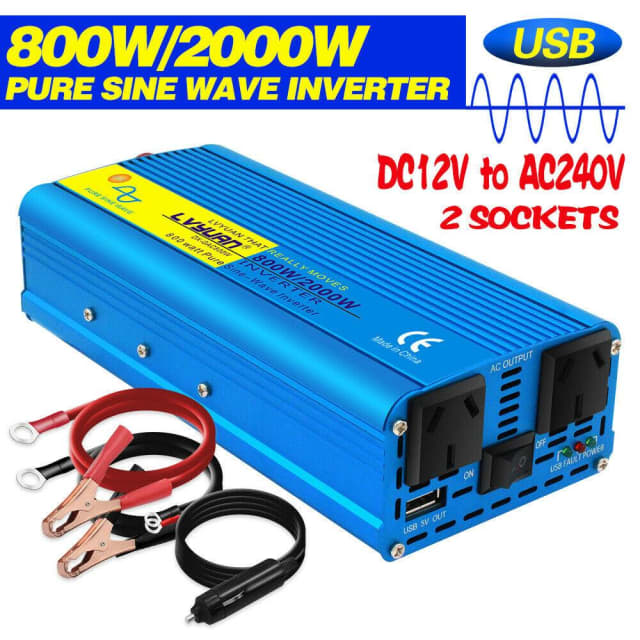 800W 2000W Pure Sine Wave Power Inverter Car Boat Converter DC 12V