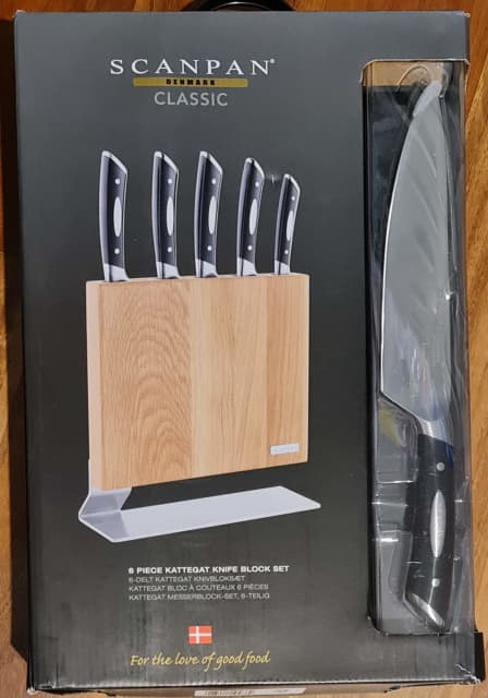 Scanpan Kattegat 6 Piece Knife Block Set Oak Bread Paring Santoku ...