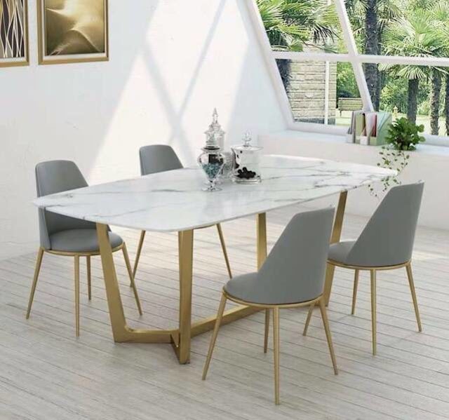 Dinning Table Rectangular Marble Top Stainless Steel Legs Brand New